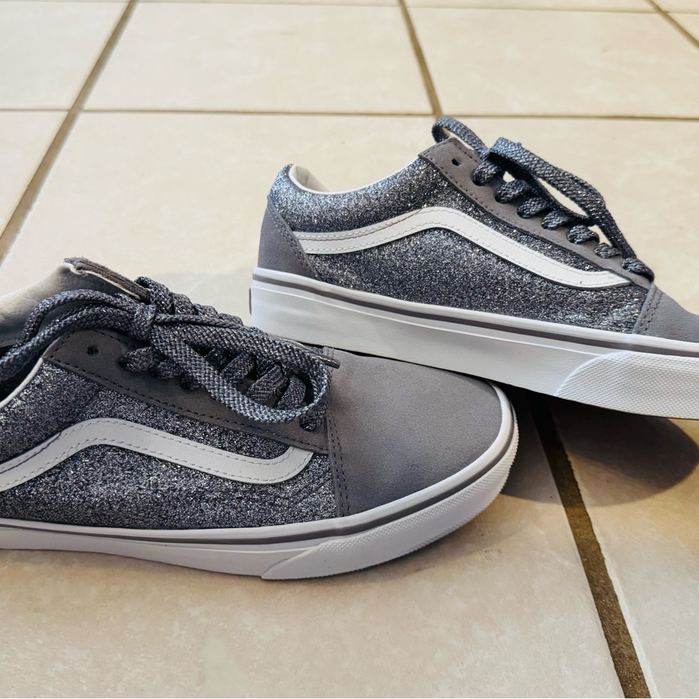 Vans Gray and White Glitter Sneakers